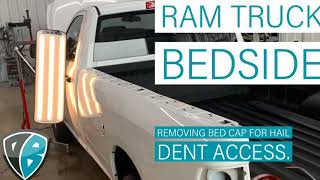 Ram Truck Bed Cap Removal  Never Break A Tab Again  Ram Bedside PDR  Dent Baron Raleigh NC [upl. by Nayk56]