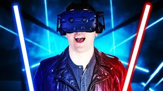 VIRTUAL REALITY LIGHTSABER RHYTHM  Beat Saber Gameplay  VR HTC Vive Pro Giveaway [upl. by Nedloh570]