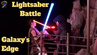 Star Wars Lightsaber Battle and Stunt Show in Galaxys Edge during media event [upl. by Juetta]