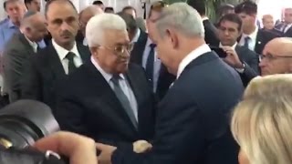 Abbas Netanyahu shake hands at Shimon Peres funera [upl. by Kerril]