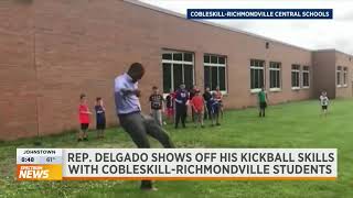 Spectrum News  Rep Delgado Plays Kickball with CobleskillRichmondville Students [upl. by Ytsanyd]