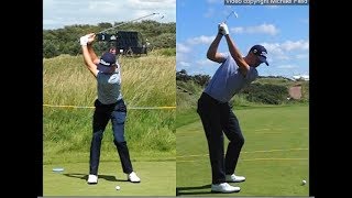 Justin Thomas golf swing  Long Iron faceon amp downtheline July 2017 [upl. by Anilatac]