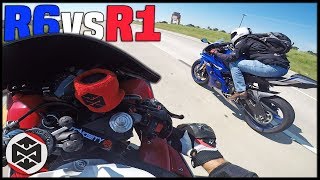 Yamaha R6 vs R1  RACE he hit 170mph [upl. by Divadleahcim]